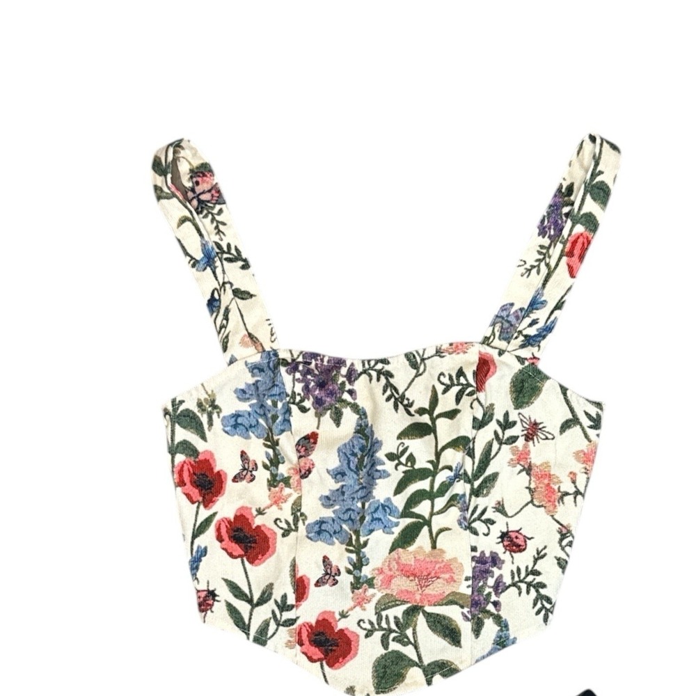 Cider Floral Corduroy Corset Top Lace Up Back Cottagecore Bustier‎ XS